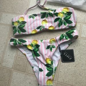 Zaful lemon striped bandeau bikini